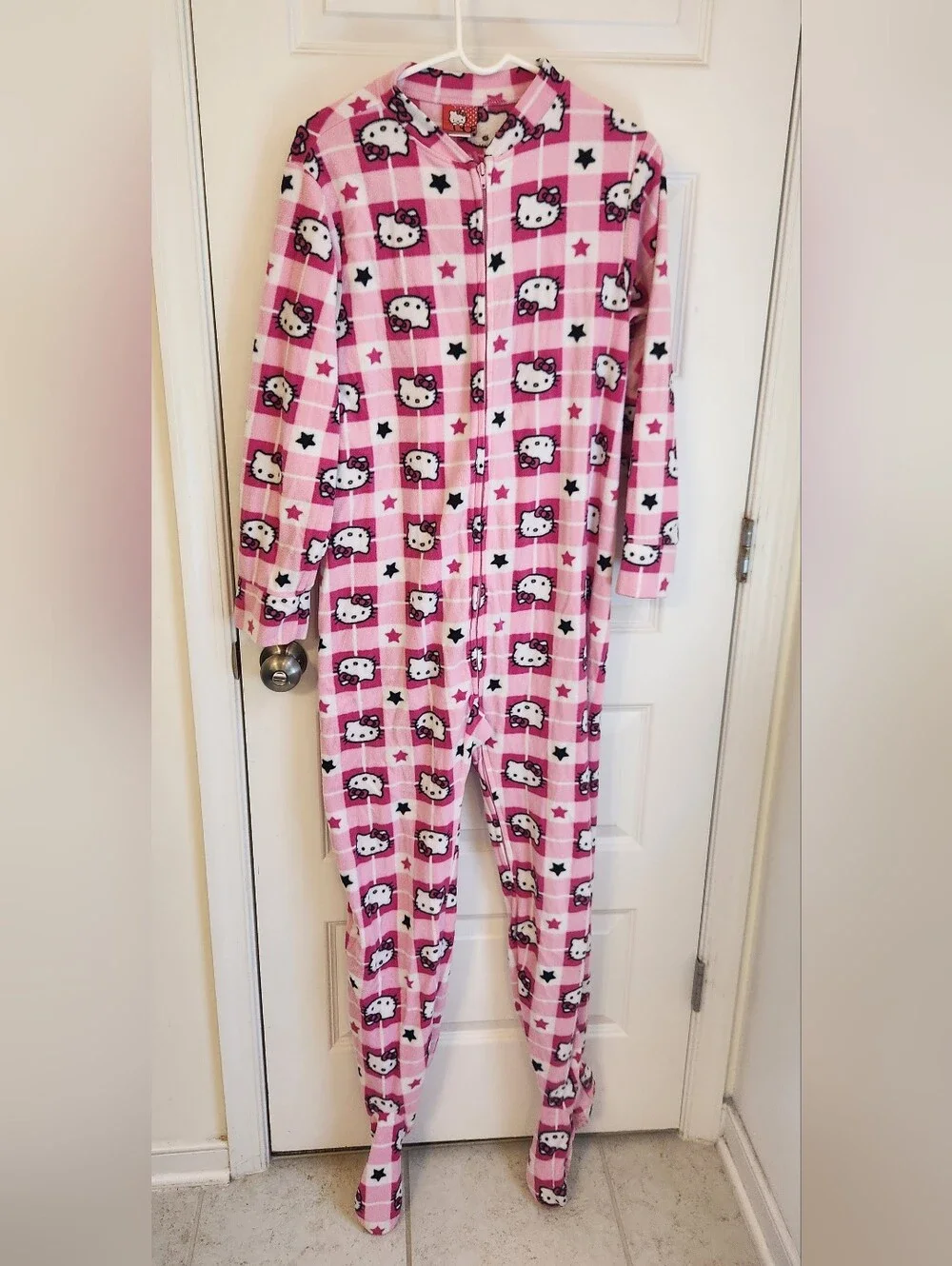 Pink Hello Kitty Fleece Bodysuit One Piece‎ Pajamas Fleece Size M READ #1414